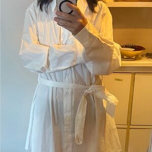 SHEIN all cotton white SXY shirt dress 3X with belt semi sheer